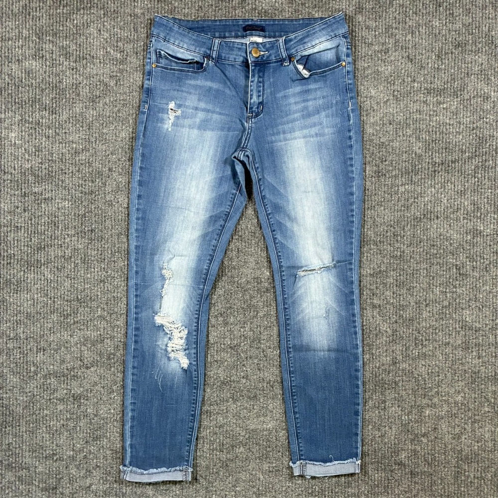 Red Camel Womens Skinny Jeans Size 11 Blue Distressed‎ Denim Raw Hem Cuffed